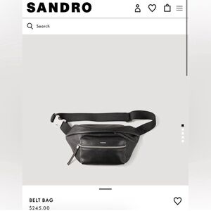 SANDRO Belt Bag Fanny pack crossbody black leather silver zipper and logo